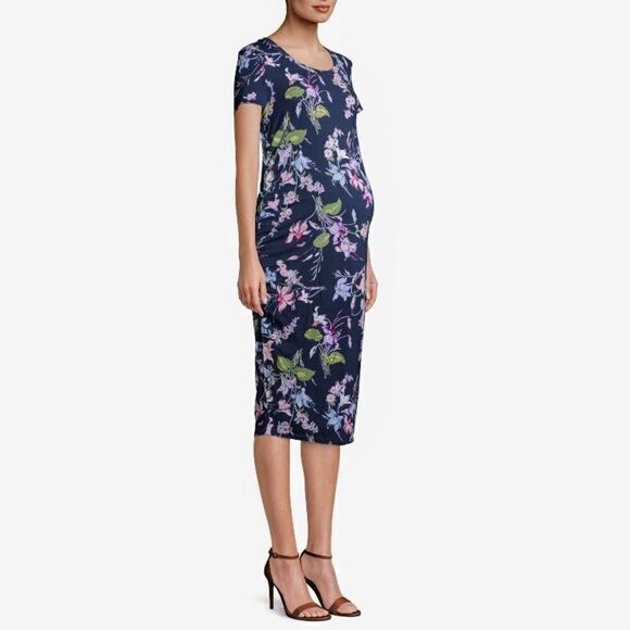 𝅺NWT Time and Tru Floral Midi Maternity Dress - Picture 1 of 7